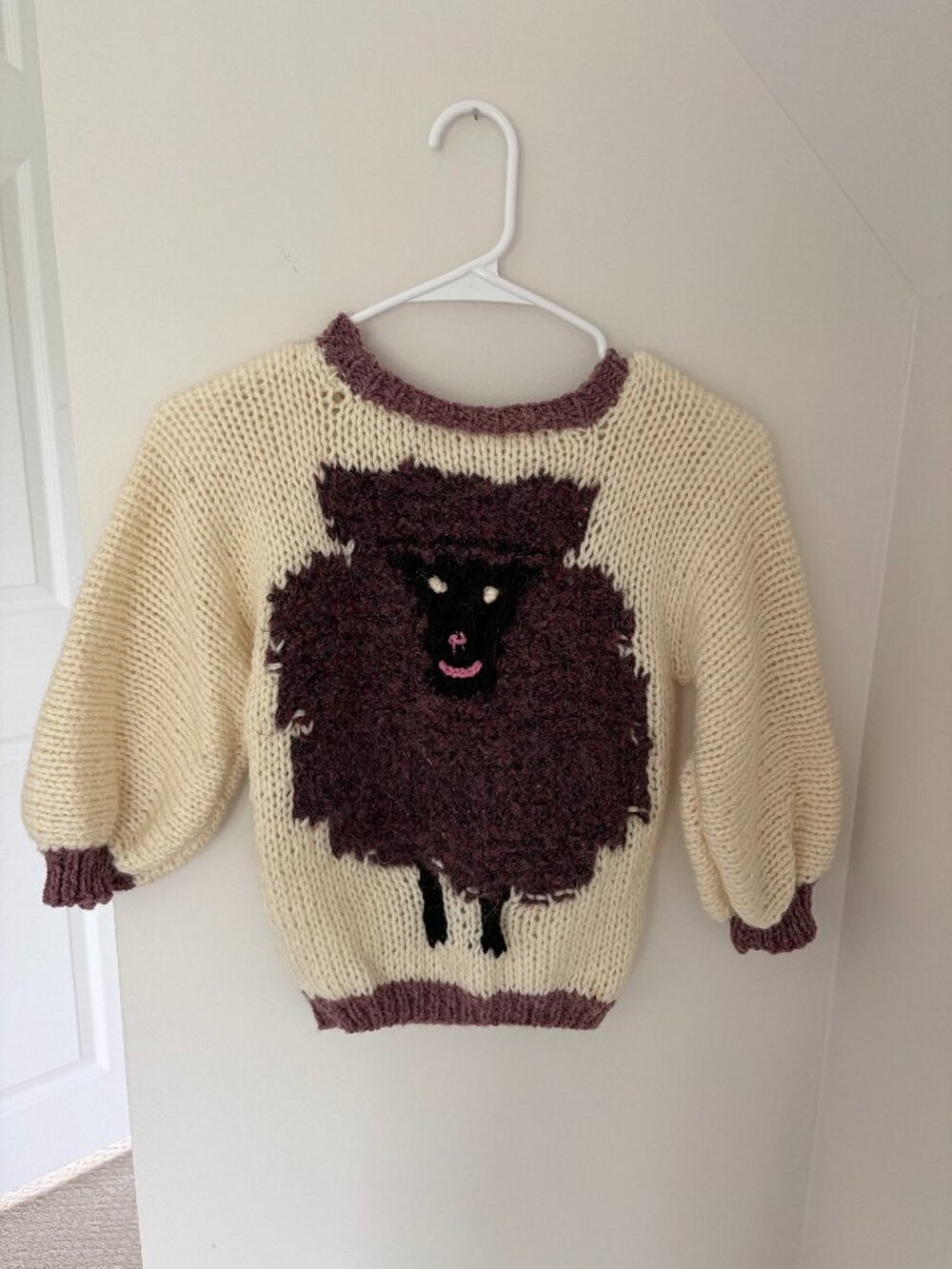 Girls Hand Made Knit Lamb Sweater Adorable Cottage Core Cozy Size 6/7